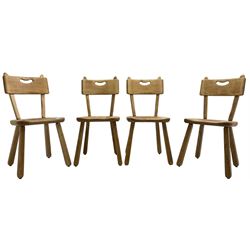 Imperial Canada - set of four mid-20th century birch dining chairs, bar back with pierced handle, dished seat on square tapered splayed supports