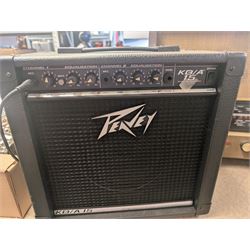 Mid 20th century Murphy radio, together with a Peavey KB/A 15 keyboard amp and pedal