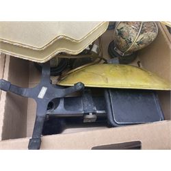 Set of metal weighing scales, pair of Chinese style ceramic table lamps, blue and white ceramics, oriental ceramics and a collection of other glassware, metal ware and collectables, in five boxes 