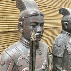 Pair of large terracotta warriors holding a spear (H150cm) - THIS LOT IS TO BE COLLECTED BY APPOINTMENT FROM DUGGLEBY STORAGE, GREAT HILL, EASTFIELD, SCARBOROUGH, YO11 3TX