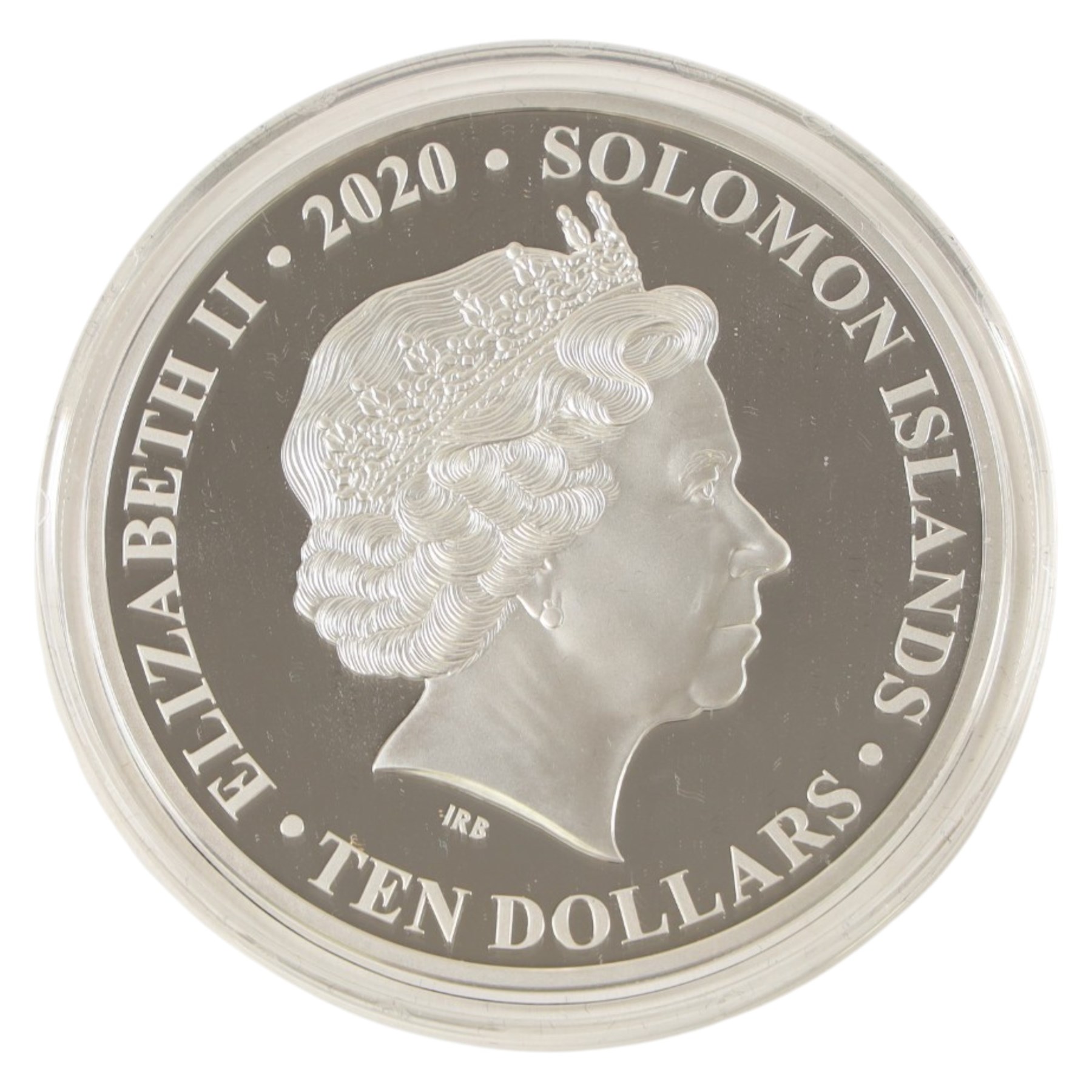 Queen Elizabeth II Solomon Islands 2020 '75th Anniversary of VE Day' five ounce fine silver proof ten dollar coin, issued by the Jubilee Mint, cased with certificate