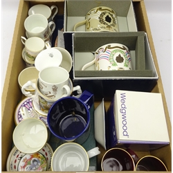  Royalty commemorative ware Victoria to Elizabeth II including mugs, beakers, plates, dishes, loving cups etc by Coalport, Aynsley, Wedgwood, Royal Worcester, Royal Doulton etc, twenty-seven pieces  