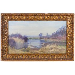 English School (19th Century): Summer Evening on a River, watercolour unsigned 29cm x 52cm