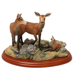 Border Fine Arts group 'Red Hind, Follower & Calf', another of a deer by James Harvey 262/850, another 'Red Hind & Calf' by David Walton and a Sherratt & Simpson group of deer (4) 