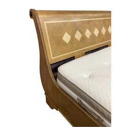 Barker & Stonehouse - 'Flagstone' 6' Superking size mango wood sleigh bed, the head and footboard inset with stone geometric inlays, scrolled and rolling reed moulded frame, on bracket feet 