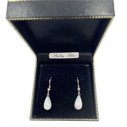 Pair of silver opal pendant earrings, stamped 925 and boxed