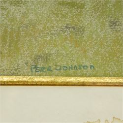 Peter Johnson (British 20th century): Stormy Skies over Pastoral Fields, pastel signed 34cm x 46cm