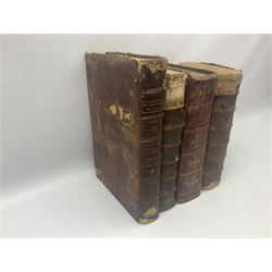 Sancti Gregorii Magni Papae Primi Opera , Sixti V Pont Max Iussu .... 1640 Paris. Two volumes in one with engraved galleon to each title page; R.P. Joan. Stephani Menochij Doctoris Theologi E Societate Jesu .... Editio Novissima .... Tomus Primus. 1683 Lugduni Francisci Comba; and two other similar leather bound folio volumes lacking title pages (4)
