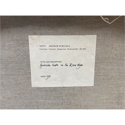 Arthur Tunstall (British mid/late 20th century): 'Goodrich Castle on the River Wye' and a companion Castle view,  pair oils on canvas the first signed with initials and titled verso on artist's studio label dated 1971, 40cm x 61cm (2) unframed