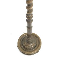 *20th century oak barley twist standard lamp with shade, H145cm (measurement excluding shade and fitting)