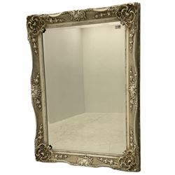 French Baroque style rectangular painted wall mirror, bevelled plate