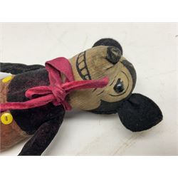 Deans Rag Book Mickey Mouse soft toy, circa 1930's, black velveteen head and body, with cream face and hands, red shorts and yellow felt shoes, marked Reg. No. 750811 to neck H19cm