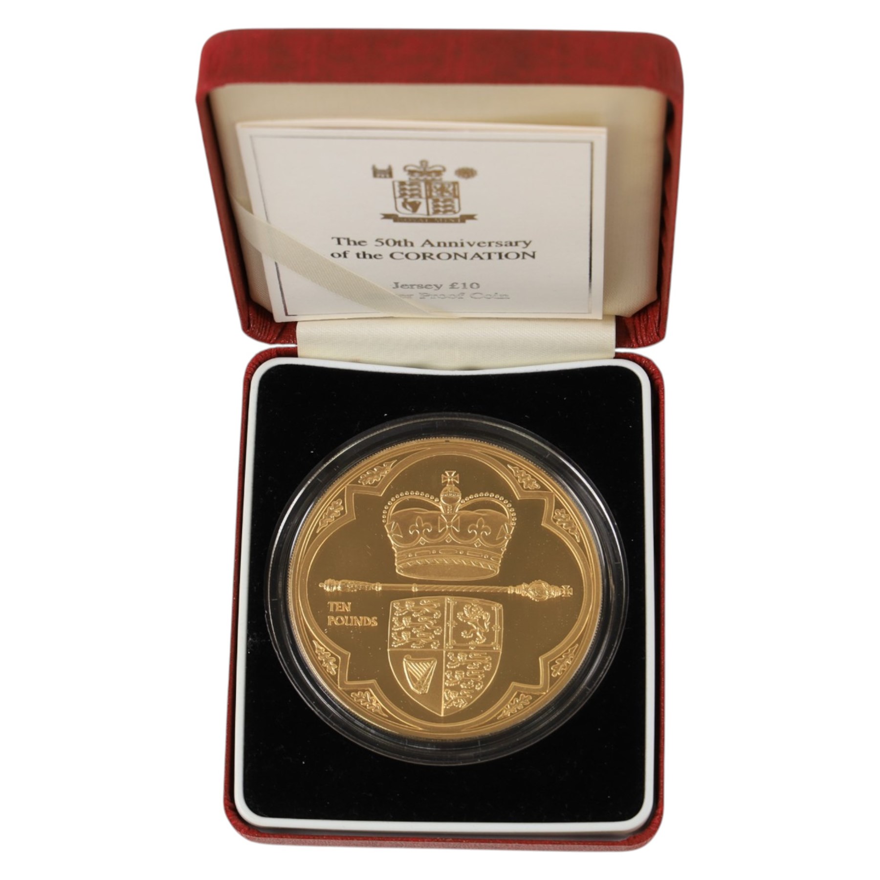 The Royal Mint Jersey 2003 '50th Anniversary of the Coronation' silver proof five ounce ten pound coin, cased with certificate