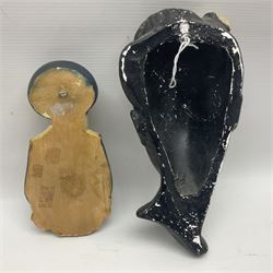 Art Deco plaster female bust, marked Arnova 353, together with a collection of wall masks 