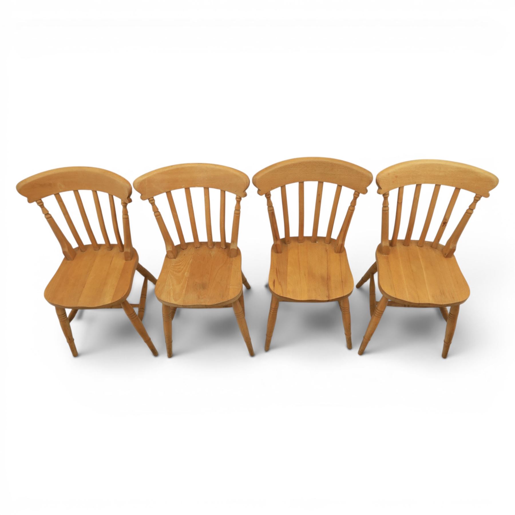 20th century traditional pine dining table together with four chairs and two stools