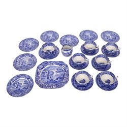 Spode Italian pattern tea service, comprising milk jug, sucrier, eight side plates, cake plate, six cups and saucers
