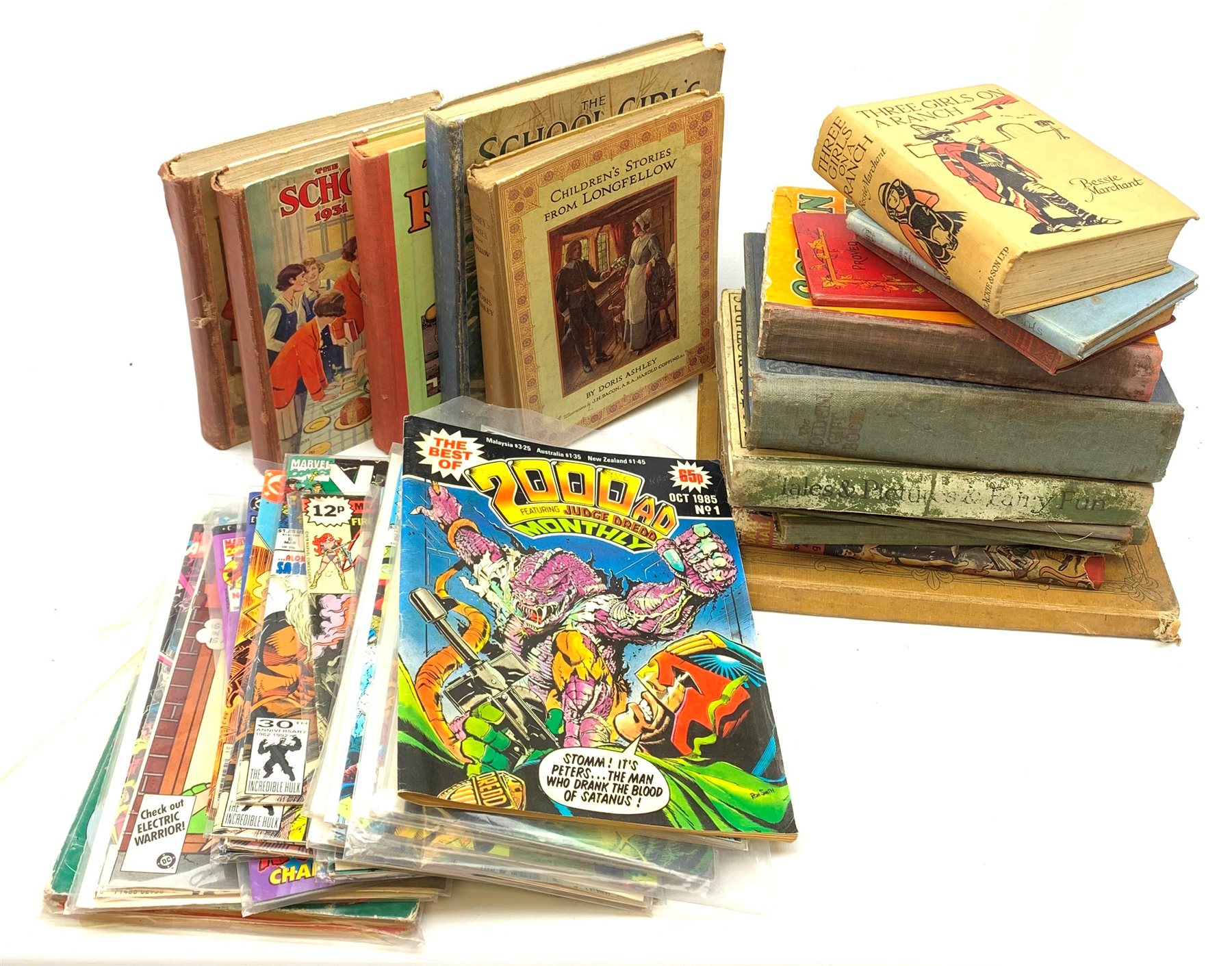 A selection of Vintage Marvel and DC comics, Teenage Mutant Ninja Turtles, New Titans, X-Men, Batman, Avengers, two first issues, together with a group of children's books and annuals, to include the Superadventure Annual The Bok of Super Heroes. 