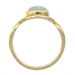 9ct gold single stone opal ring, with crossover design shoulders, Sheffield 2005