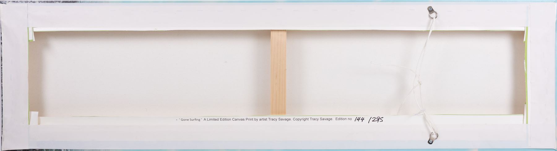 Tracy Savage (Scarborough 1963-): 'Gone Surfing', limited edition canvas print, titled and numbered 144/295 verso 114cm x 31cm (unframed)