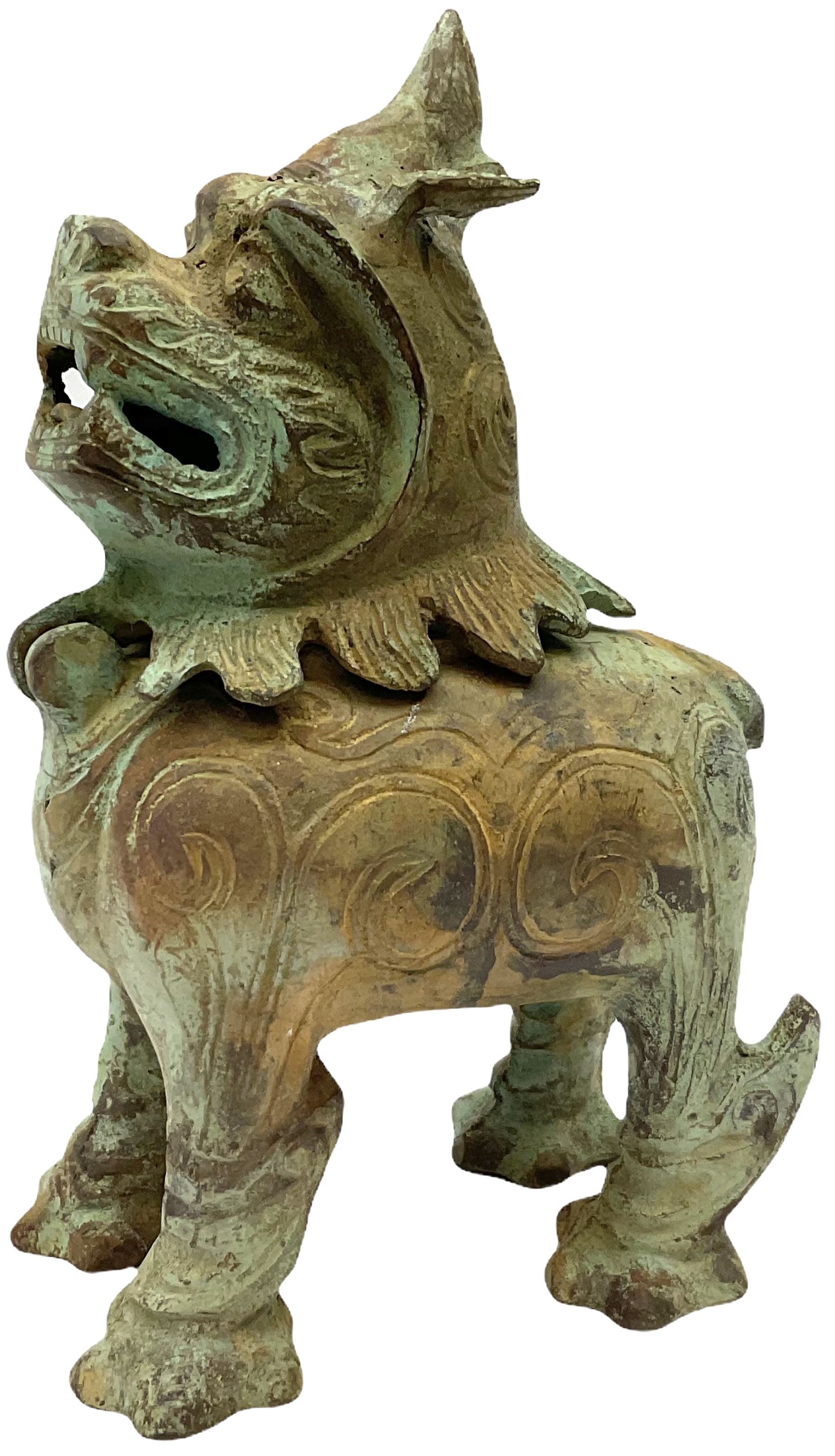 Brass incense burner modelled as a dog of foo, with hinged head, H16cm Decorative Antiques
