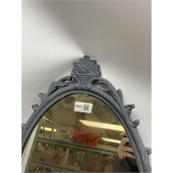 Oval ornate grey mirror, H68cm