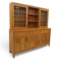 David 'Oakleafman' Langstaff - oak three drawer dresser, scalloped cornice, central open s...