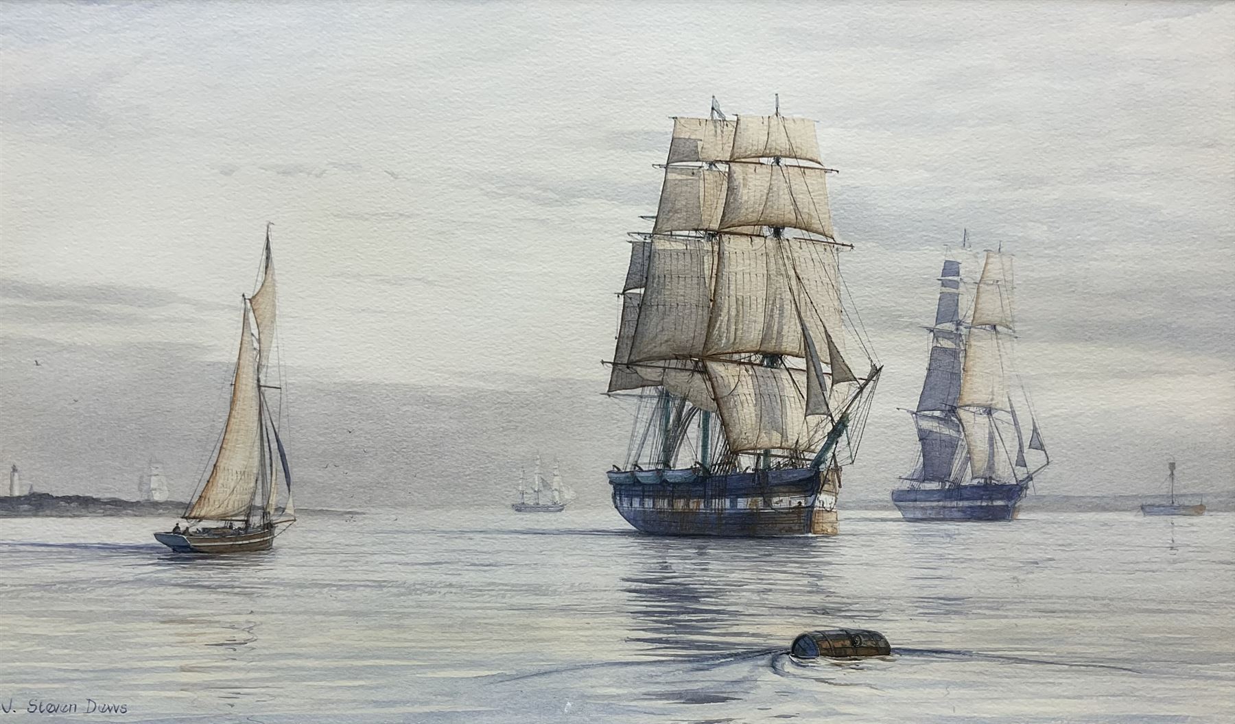 John Steven Dews (British 1949-): 'Hull Whaler passing Spurn Head', watercolour signed, titled and dated '82 on label verso 27cm x 45cm 
Provenance: private East Yorkshire collection; with E Stacy-Marks, Eastbourne, label verso