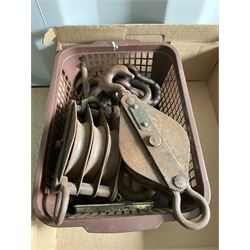 Vintage pulleys, draper lights, heat gun, riveting gun, clamps and other tools - THIS LOT IS TO BE COLLECTED BY APPOINTMENT FROM DUGGLEBY STORAGE, GREAT HILL, EASTFIELD, SCARBOROUGH, YO11 3TX