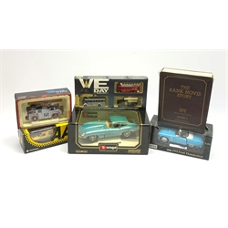 Bburago 1:18 scale die-cast model of 1961 Jaguar 'E' Coupe; Superior model of 1955 Ford Thunderbird; Corgi limited edition '999' model of Dennis F12 Side Pump Fire Engine; and three other models by EFE etc, all boxed (6)