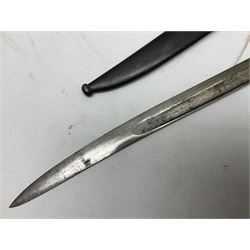 French Model 1866 Chassepot bayonet with 57cm curving fullered steel blade dated 1873 No.L63963; in steel scabbard with conforming number L71.5cm overall; and French St. Etienne Gras bayonet dated 1878 No.K10674 in steel scabbard numbered 79437 (2)