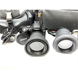 Nikon D40X digital camera, with Nikon AF Nikkor lens 28-100mm 1:3.5-5.6G, Nikon AF Nikkor lens 70-300mm 1:4-5.6G, in a Centon camera case, together with Nikon F55 digital camera and two other cases