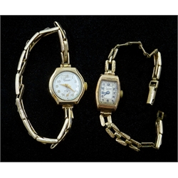  Everite 9ct gold wristwatch on expanding 9ct metal core bracelet and an Everite 9ct gold wristwatch on rolled gold bracelet  