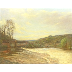  Frederic William Jackson (Staithes Group 1859-1918): 'The Weir at Ludlow, oil on canvas signed 70cm x 90cm Provenance: with Phillips & Sons Cookham exh. March 1985, label verso  