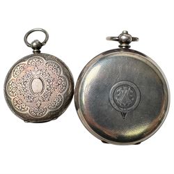 Silver fusee lever pocket watch by Wolfe, Sunderland, the case with London import mark 1926, one other silver lever pocket watch and a silver cylinder pocket watch