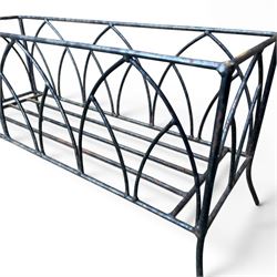 Wrought iron rectangular garden planter, gothic arch detail