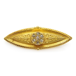  Gold and diamond ellipse brooch stamped 15ct  