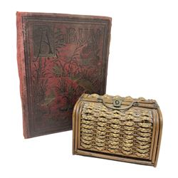 Victorian cane and seagrass sewing case and Victorian scrap album (2)