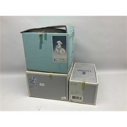 Three Lladro figures, Faithful Steed no 5769, Best Foot Forward no 5738 and Lambkins no 5469, all with original boxes, largest example H21cm 