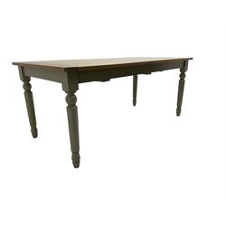 Neptune - 'Suffolk' 8-12 seat extending dining table, rectangular oak with breadboarded ends, on light grey finish base with turned supports, three additional leaves