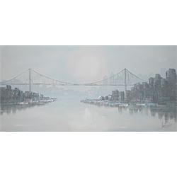 Lee Reynolds (American 1936-2018): Cityscape - Staten Island New York, oil on canvas signed 75cm x 150cm