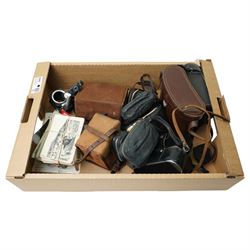  Collection of vintage cameras, binoculars and postcards