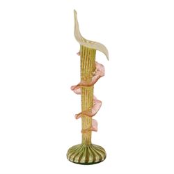 Victorian Jack in the Pulpit Vaseline glass vase, in shades of green and pink, H32cm
