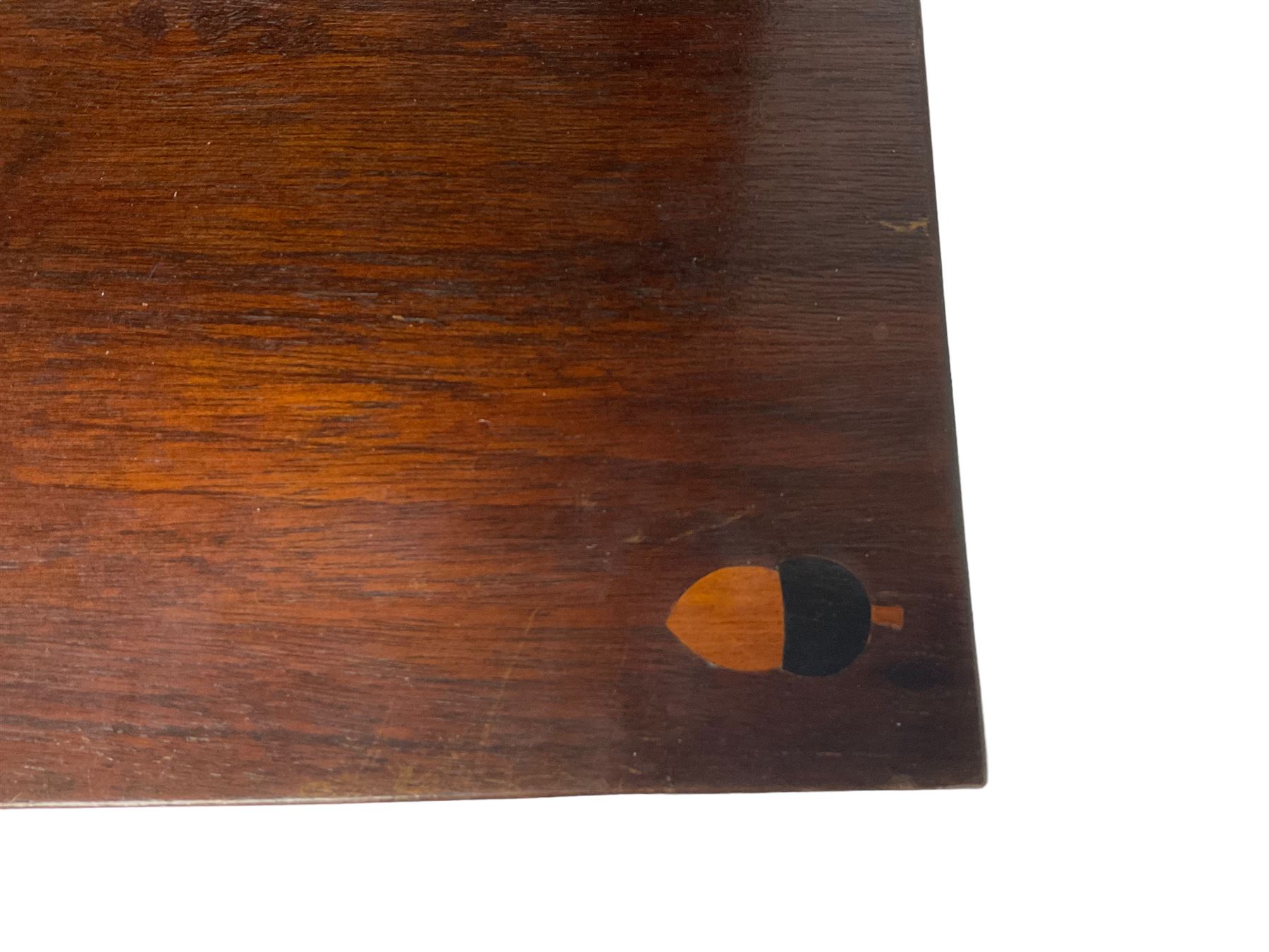 Acorn Industries - Georgian design mahogany bookcase on cupboard, fitted with two astragal glazed doors enclosing three glass shelves, base with two cock-beaded drawers over two panelled cupboards, inlaid with acorn signature, by Alan Grainger, Brandsby