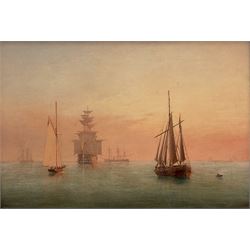 William Frederick Settle (British 1821-1897): A Morning Calm and an Evening Glow, pair oil on panels signed with monograms and dated 1884, 16.5cm x 24cm (2) 
Provenance: with M Newman Ltd, Duke St, St James' London, labels verso