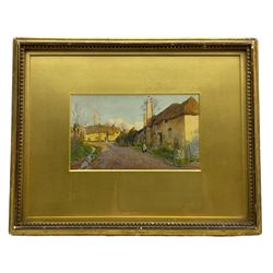 Fritz B Althaus (British 1863-1962): Village Street in the Late Sun, watercolour signed and dated '92, 11cm x 19cm