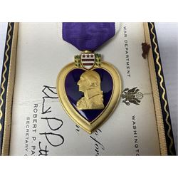 American Purple Heart Medal awarded to 32634848 Charles H. Poppo; cased with identity tags and paperwork; and Bronze Star Medal awarded to U.S. Marine Esteban T. Maranao; cased; American WWII Victory Medal and Asiatic Pacific Campaign Medal