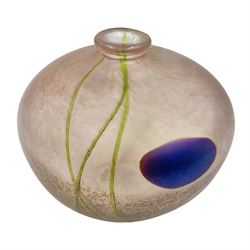 Norman Stuart Clarke vase, of squat spherical form, decorated with lustre lozenges and sea grass upon a pink ground, signed beneath, H10cm