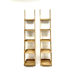 Futon company oak narrow leaning ladder shelves, five tier shelving unit 