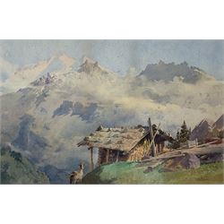 Henry Richard Beadon Donne (British 1860-1949): Goat by an Alpine Hut 'Kandersteg', watercolour signed, titled on various labels verso 32cm x 49cm 
Provenance: with Spink, King Street, St. James's, London, label verso
