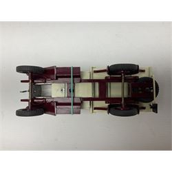 CJB Morris Military Field Wireless car with antenna, driver and operator L11cm; CJB Military covered wagon with two figures; and CJB maroon and white painted flat-bed truck with driver (3)